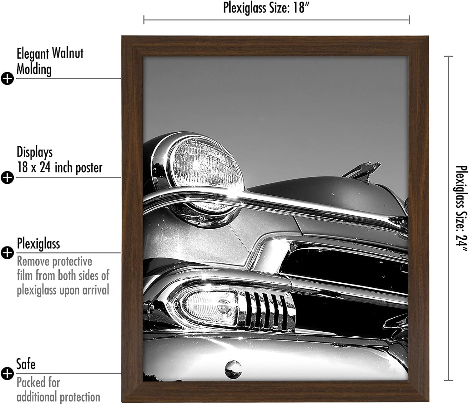 Americanflat 18×24 Poster Frame with Polished Plexiglass – Wide Walnut Woodgrain Frame (Epic Collection) – Wall Hanging (Portrait or Landscape) - Image 4