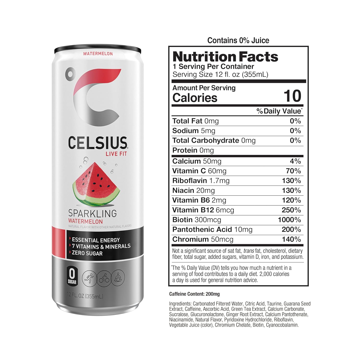 CELSIUS Sparkling Watermelon, Functional Essential Energy Drink 12 Fl Oz (Pack of 12) - Image 2