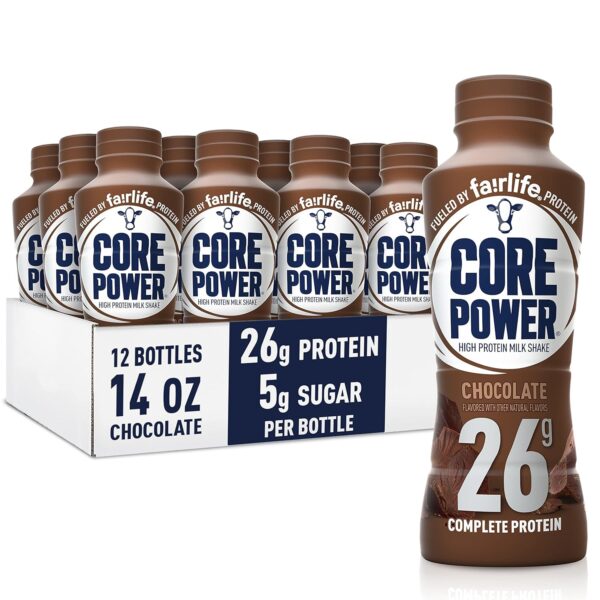 Core Power Protein Shake – Chocolate, 26 g Protein – 14 fl oz Bottle (Pack of 12)