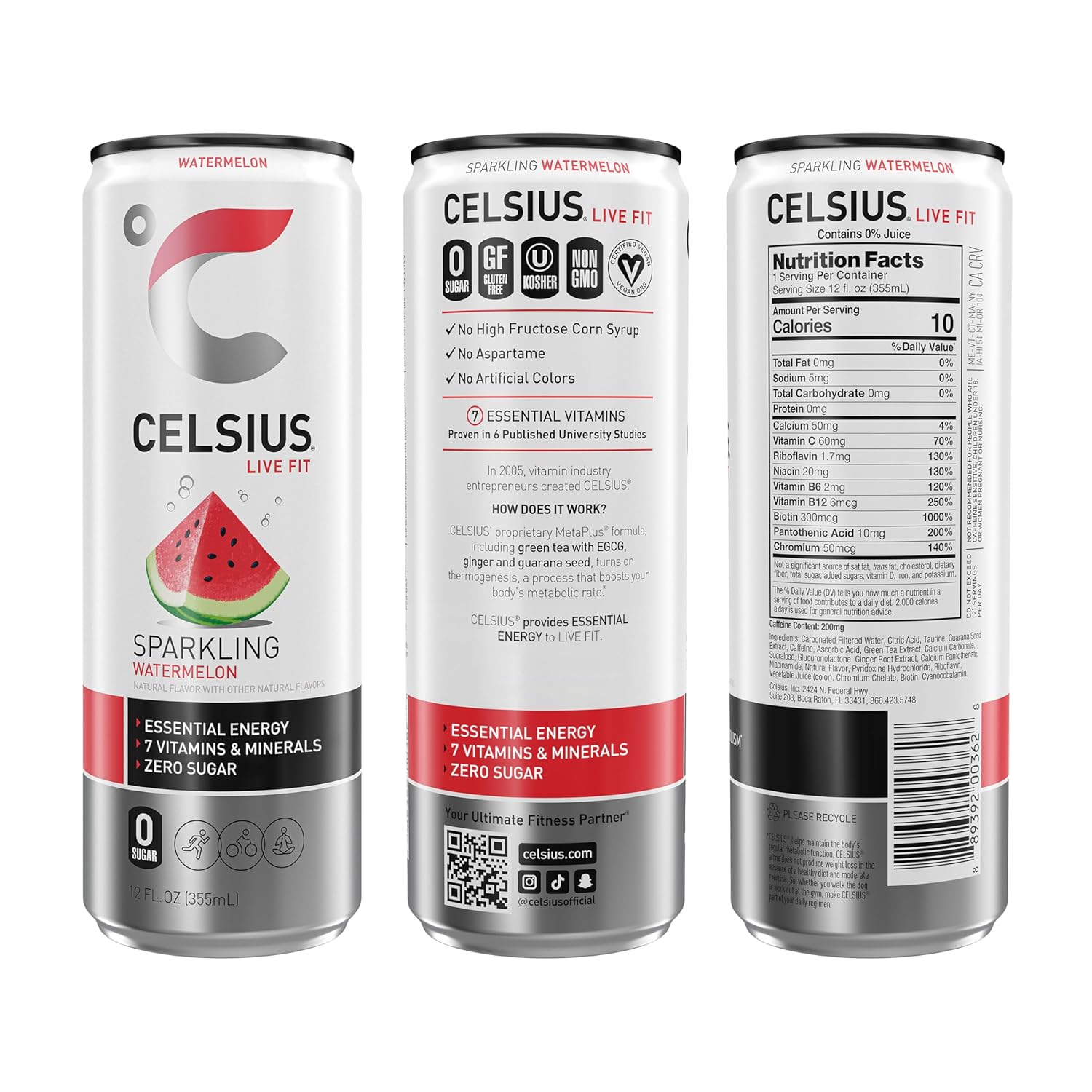 CELSIUS Sparkling Watermelon, Functional Essential Energy Drink 12 Fl Oz (Pack of 12) - Image 4